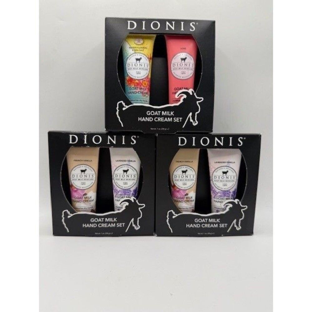 Dionis Goat Milk Hand Cream Set 3 Pack 6 Pc Total Vanilla Lavender Water Flowers
